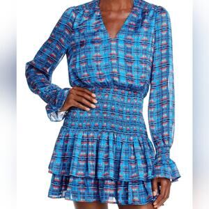 Aqua/Pendleton Womens Ruffled V-Neck Blue Southwest Print Shimmer Mini Dress XS